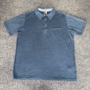 Ibex Zque Merino Wool Polo Shirt Men Medium Blue Short Sleeve Performance Casual